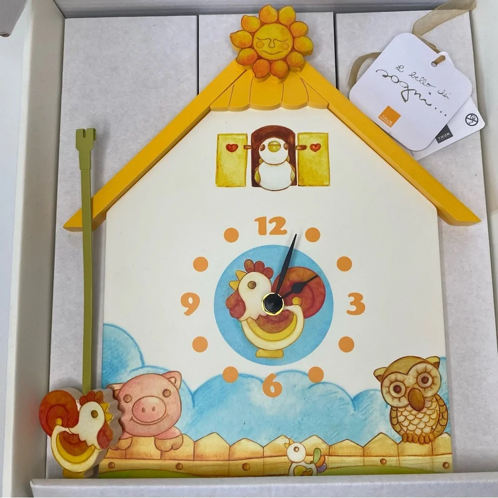 THUN NEW K2196 Wooden Pendulum Farm Animals Themed Kids’ Analogue Clock